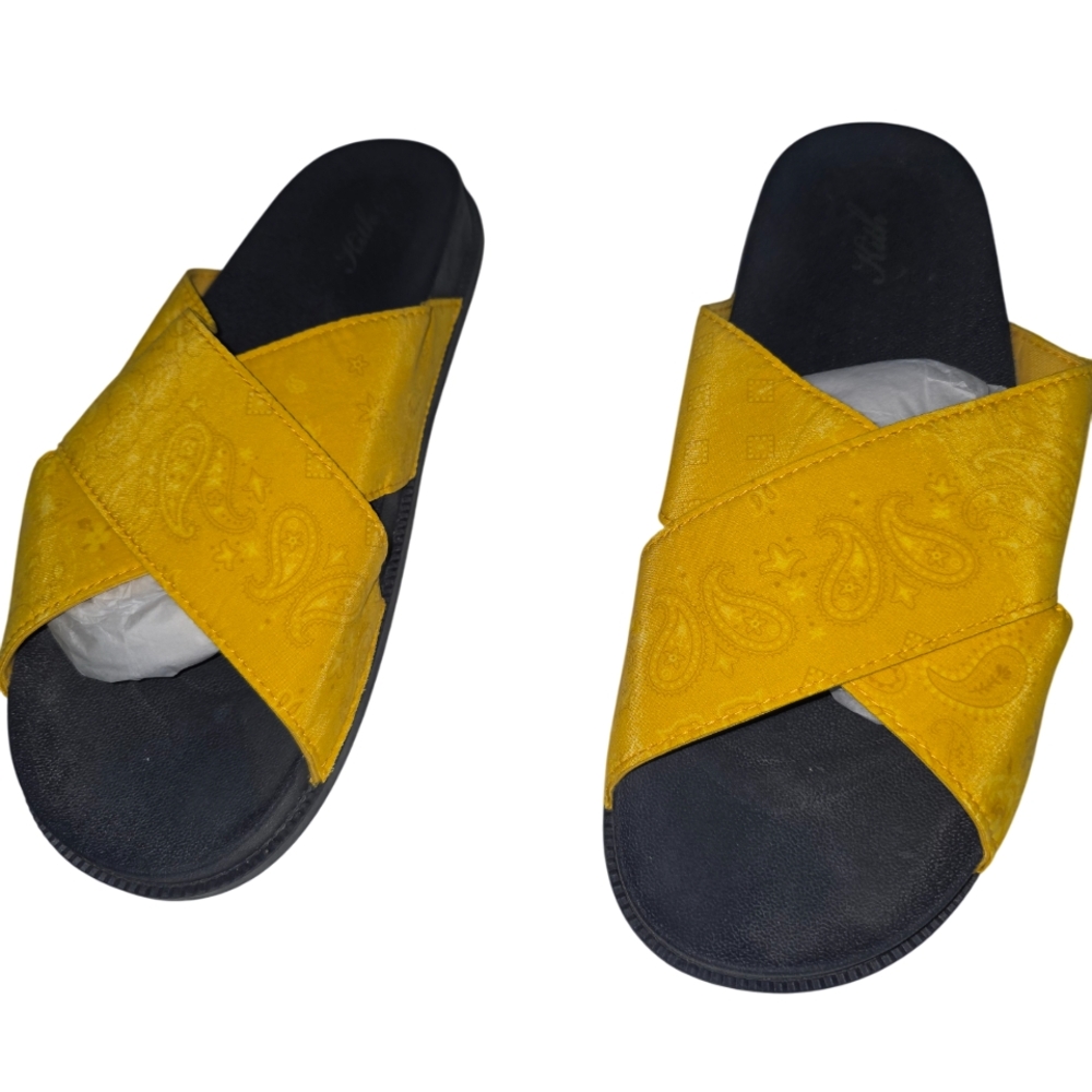 Kith Mens Yellow Paisley Crossover Slide Size 12 (Pre-owned)